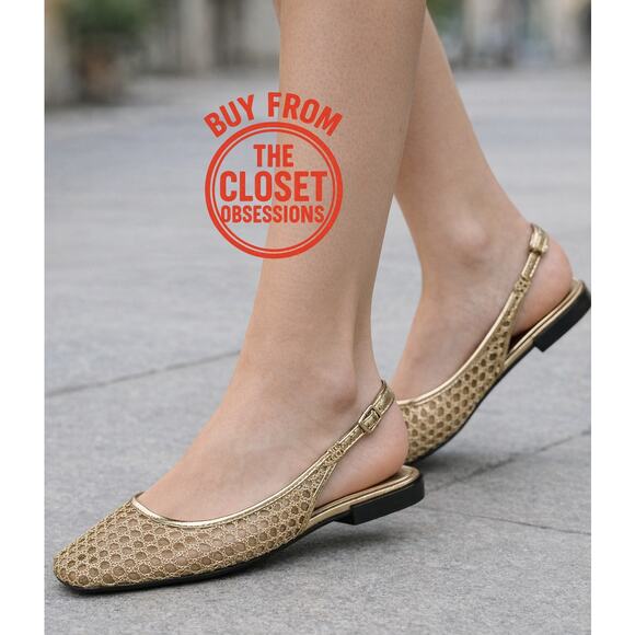 ZARA Metallic Braided Slingback Flats Gold NWT Ballerina - Picture 2 of 16